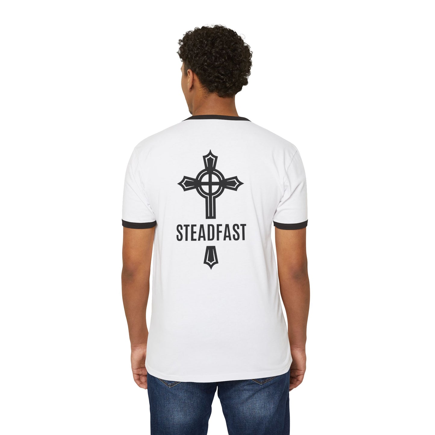 "Steadfast Cross", Unisex Cotton Ringer T-Shirt