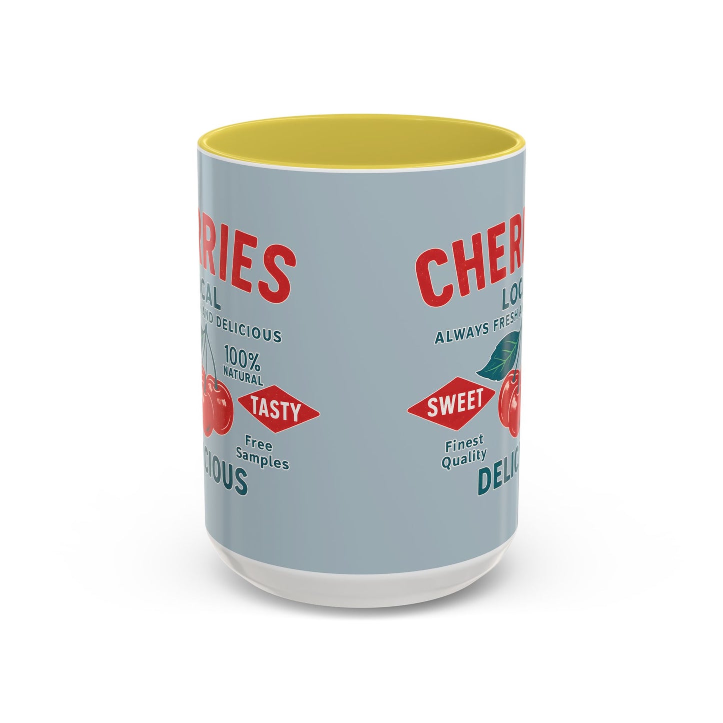 "Delicious Cherries", Colorful Mugs (11oz, 15oz) (Washed Silver-Blue)