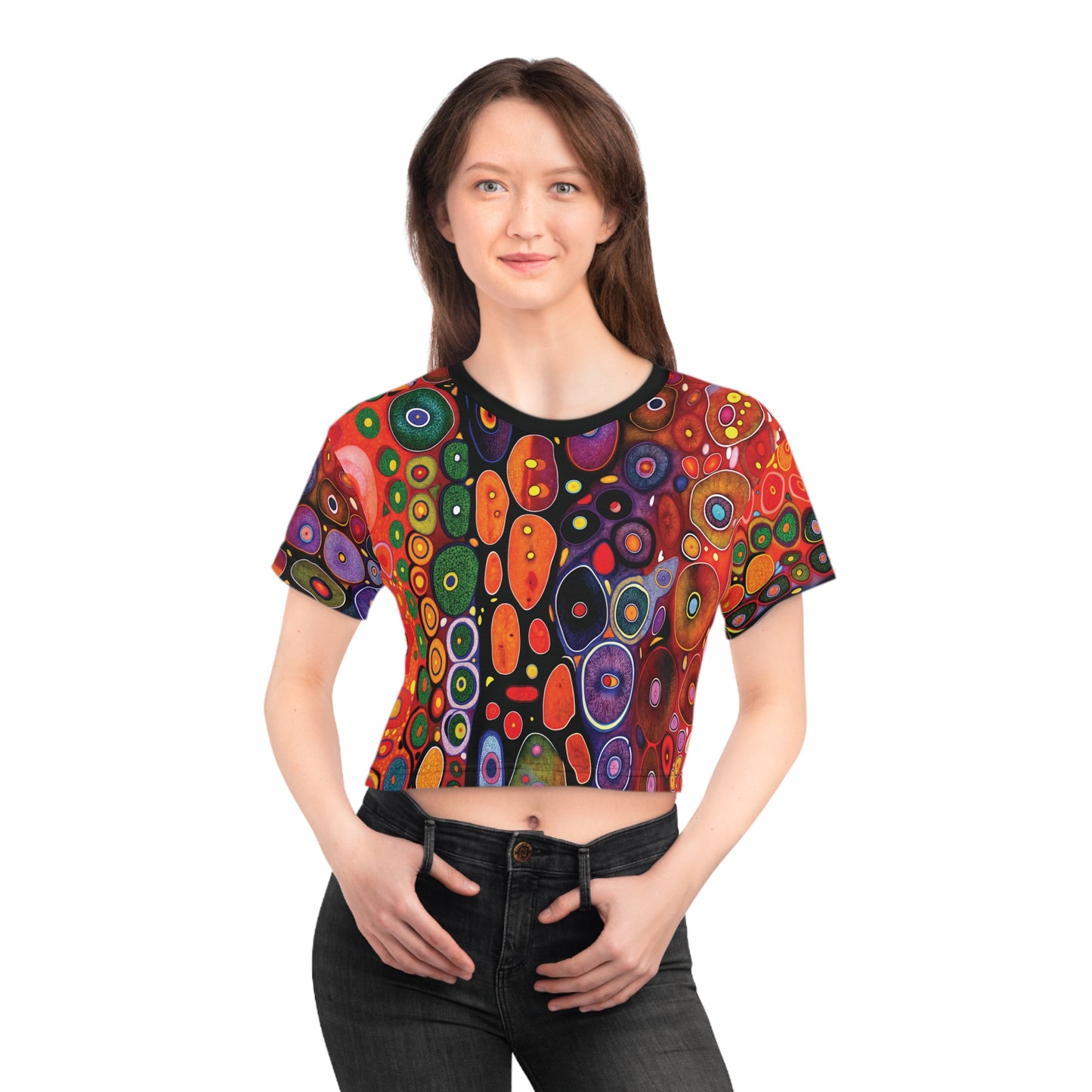"Butterfly Colors", Wearable Fine Art Crop Tee (Void Black Collar)