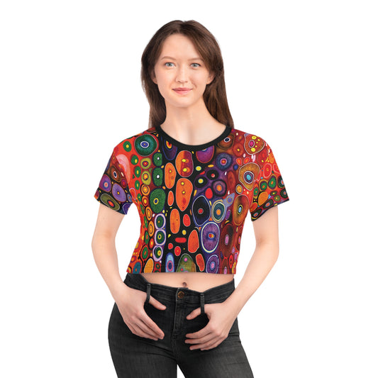 "Butterfly Colors", Wearable Fine Art Crop Tee (Void Black Collar)