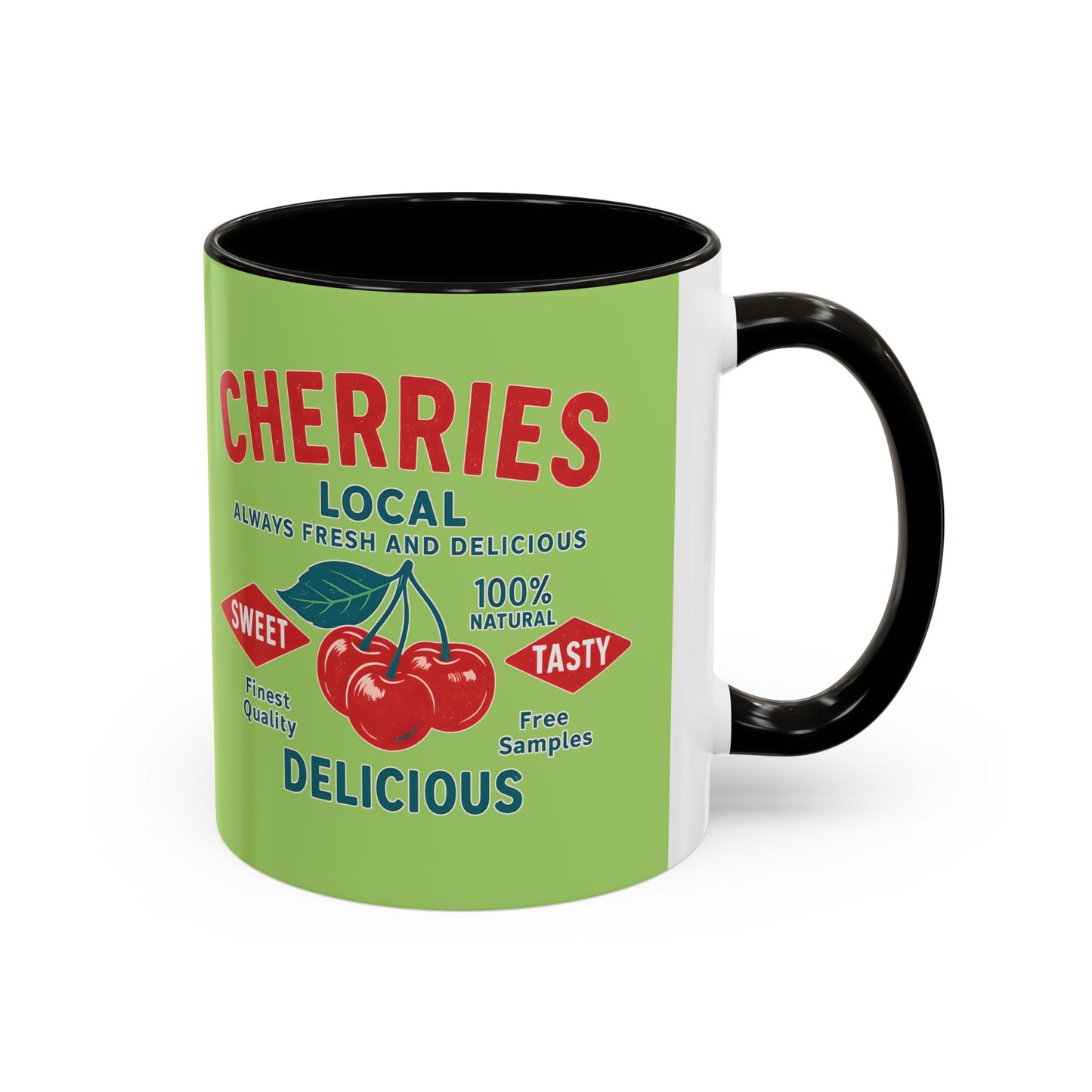 "Delicious Cherries", Colorful Mugs (11oz, 15oz) (Orchard Lime)