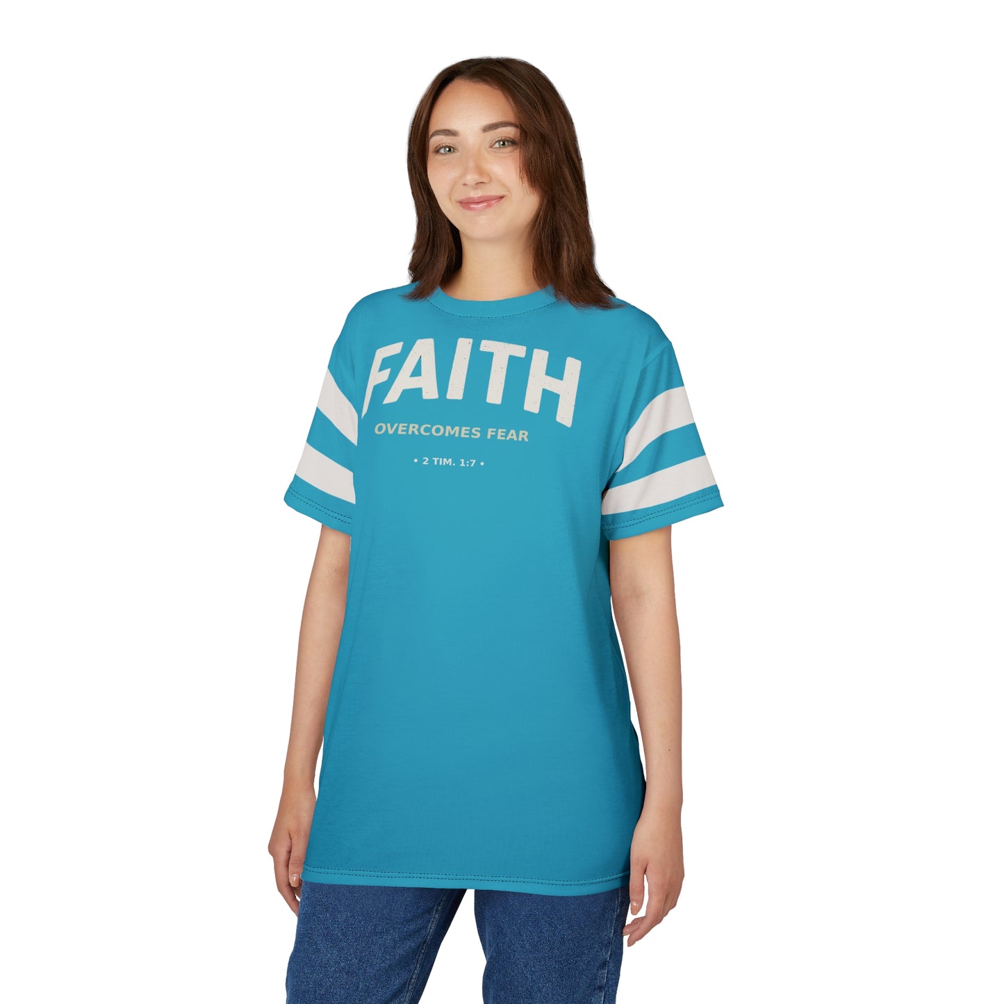 "Faith Overcomes Fear", Unisex Tee (Minoan Blue)