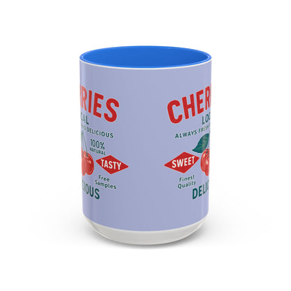"Delicious Cherries", Colorful Mugs (11oz, 15oz) (Retro Periwinkle)