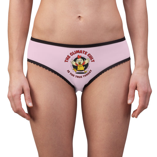 "The Climate Cult" (Chicken Little), Women's Briefs (Lace Pink)