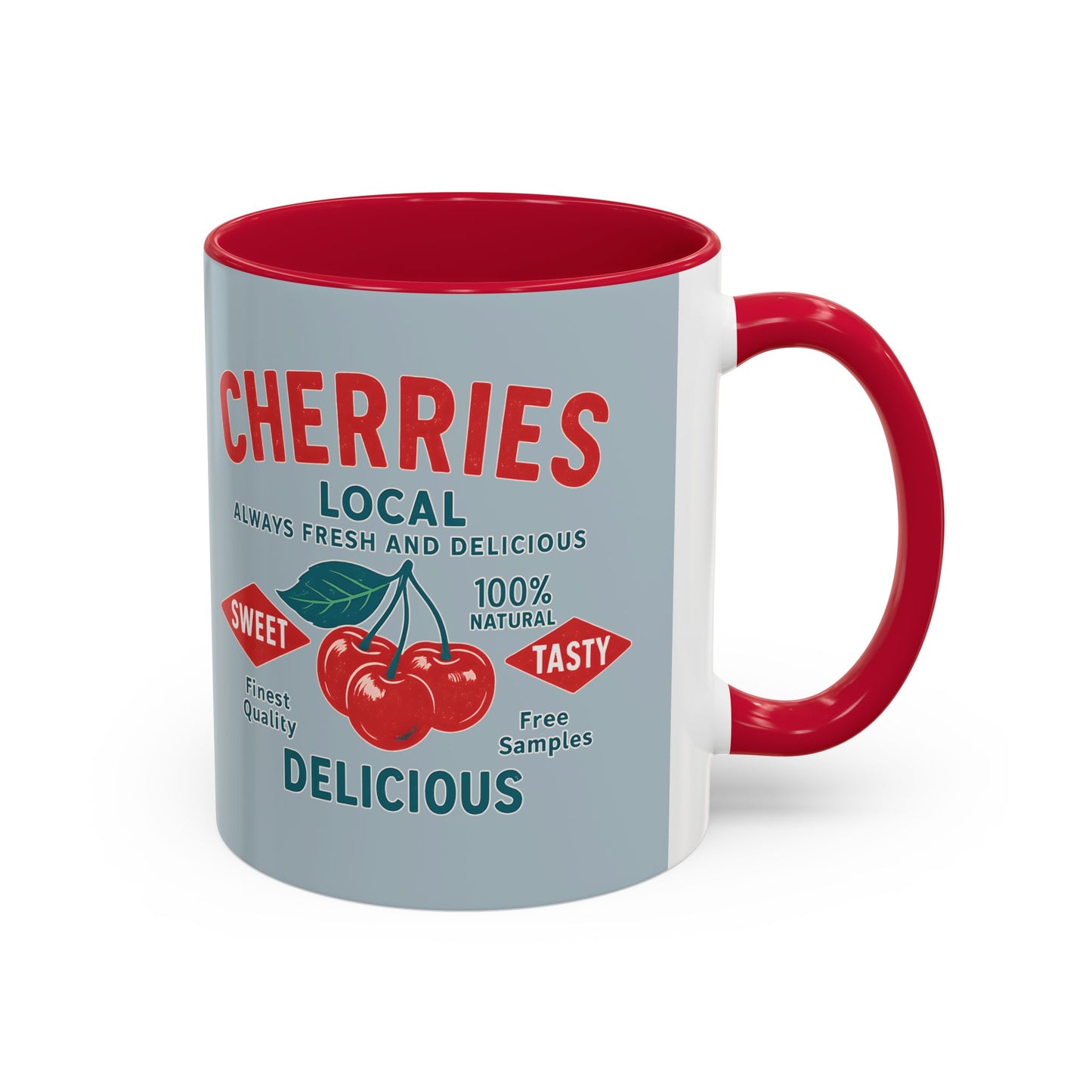 "Delicious Cherries", Colorful Mugs (11oz, 15oz) (Washed Silver-Blue)
