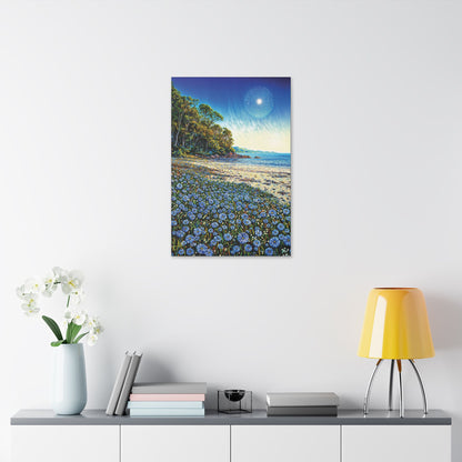 "Azure Petals on Silver Shore", Stretched Classic Canvas Fine Art Print