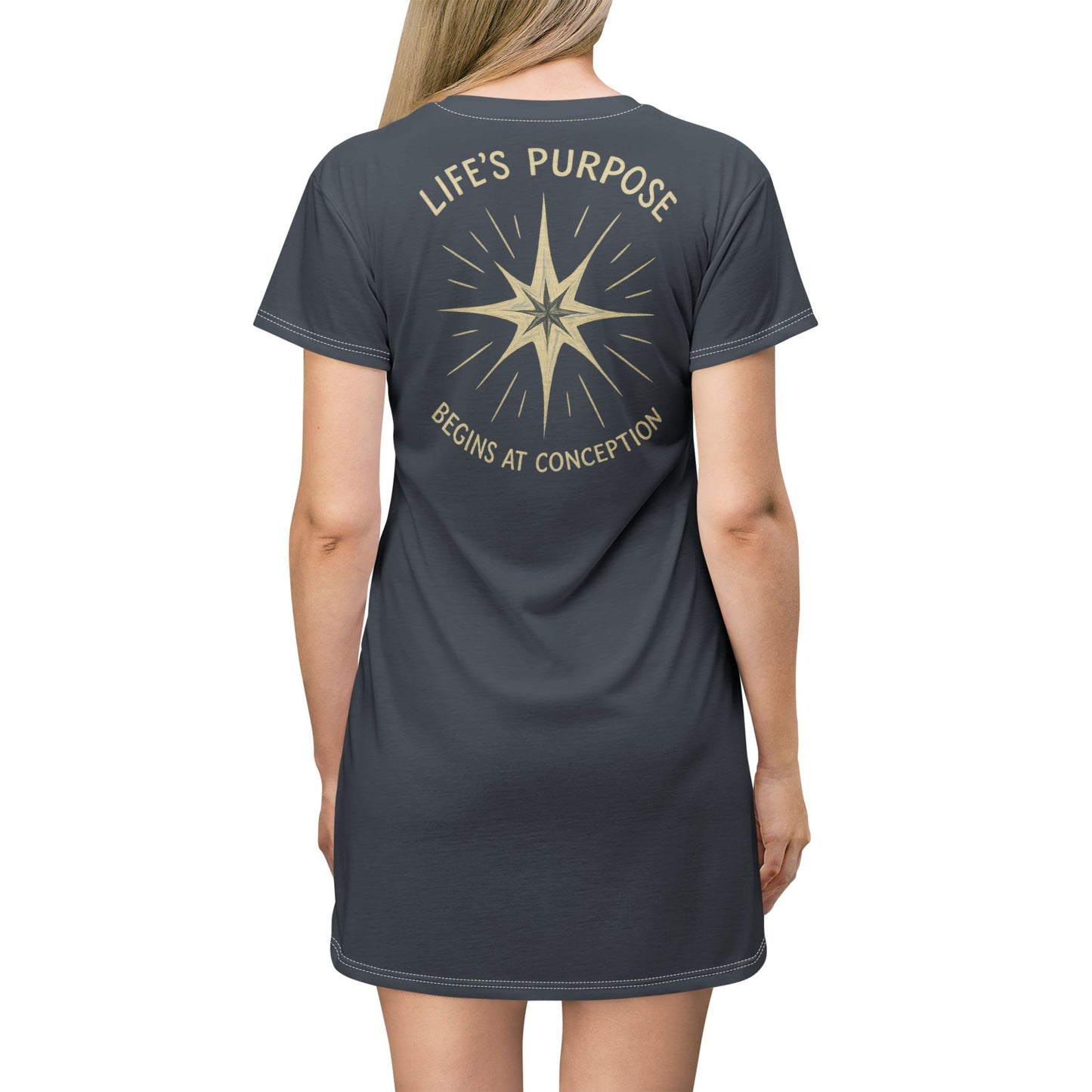 "Life's Purpose Begins at Conception #02", T-Shirt Dress (Hearthstone Grey)