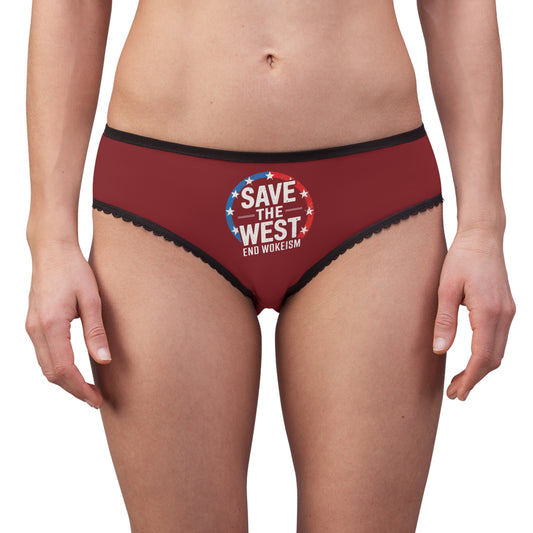 "Save the West - End Wokeism", Women's Briefs (Burgundy)