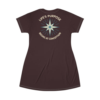 "Life's Purpose Begins at Conception #01", T-Shirt Dress (English Breakfast)