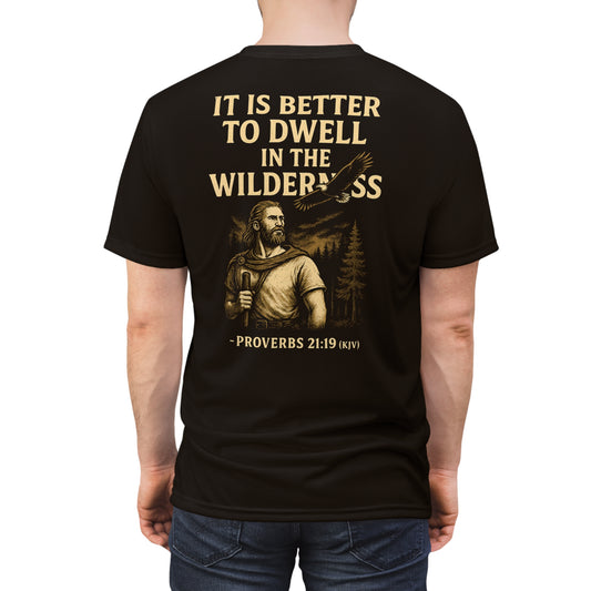 "Proverbs 21:19 (KJV)", Wearable Art Unisex T-shirt (Ironbark Brown)