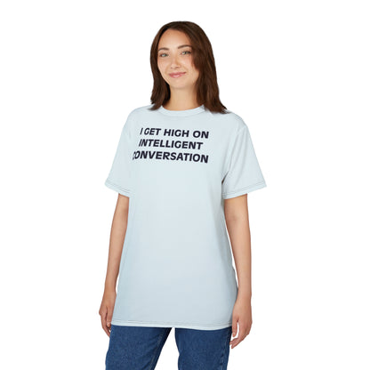 "Intelligent Conversation", Unisex T-shirt (Bubbles Blue)