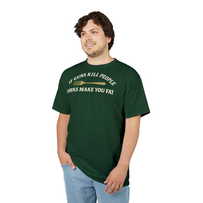 ''Forks Make You Fat", Unisex T-shirt (Monsoon Green)
