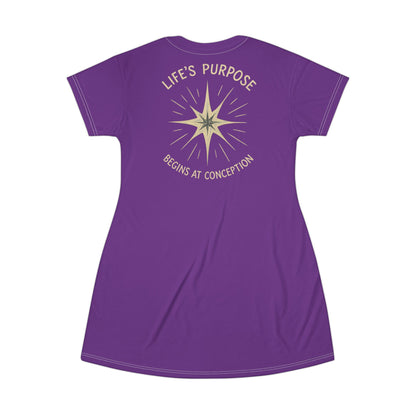 "Life's Purpose Begins at Conception #02", T-Shirt Dress (Vesper Violet)