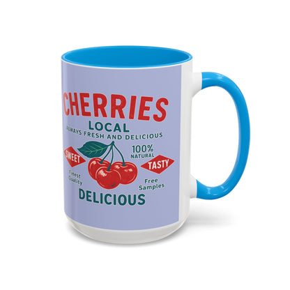 "Delicious Cherries", Colorful Mugs (11oz, 15oz) (Retro Periwinkle)