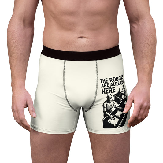 "The Robots Are Already Here", Men's Boxer Briefs (Ivory White)