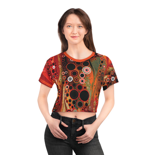 "Abstract #08", Wearable Fine Art Crop Tee (International Orange Collar)