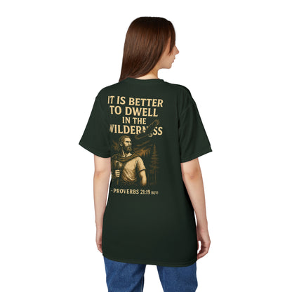 "Proverbs 21:19 (KJV)", Wearable Art Unisex T-shirt (Dark Woodland Green)