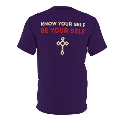 "Know Your Self", Unisex T-shirt (Russian Violet)