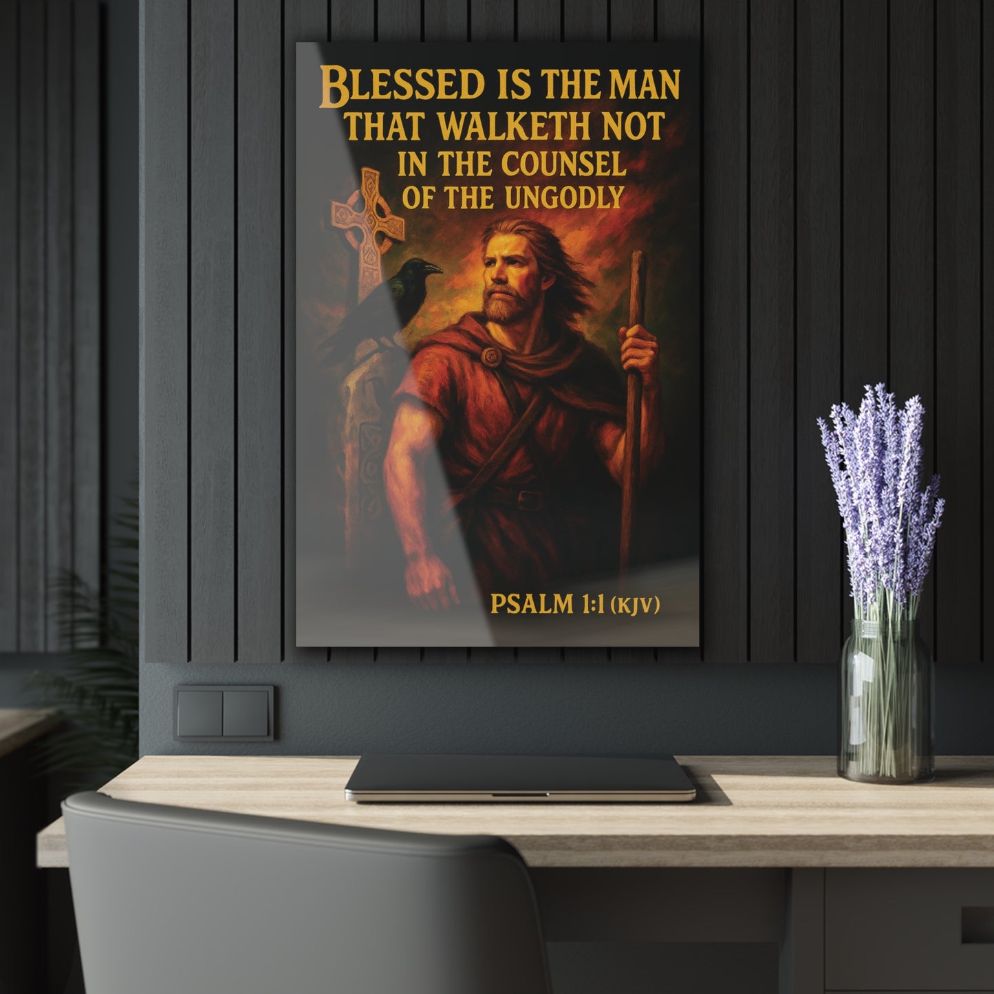 "Psalm 1:1 (KJV)", Acrylic Wall Prints (French Cleat Hanging) (Peatshadow Black)