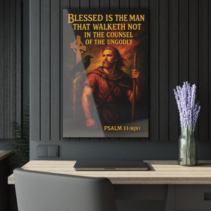 "Psalm 1:1 (KJV)", Acrylic Wall Prints (French Cleat Hanging) (Peatshadow Black)