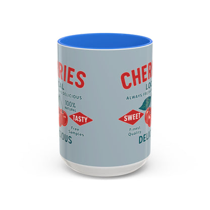 "Delicious Cherries", Colorful Mugs (11oz, 15oz) (Washed Silver-Blue)