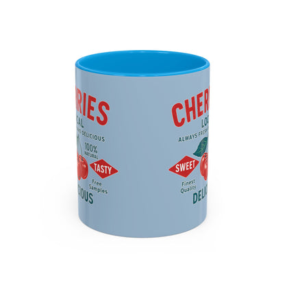 "Delicious Cherries", Colorful Mugs (11oz, 15oz) (Retro Sky)