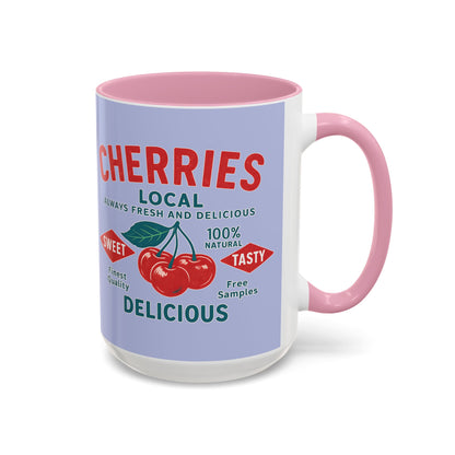 "Delicious Cherries", Colorful Mugs (11oz, 15oz) (Retro Periwinkle)