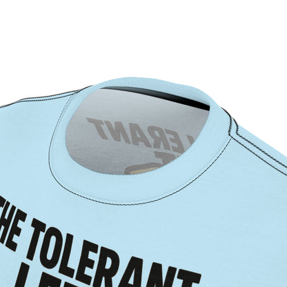 "The Tolerant Left", Unisex T-shirt (Pale Sky)