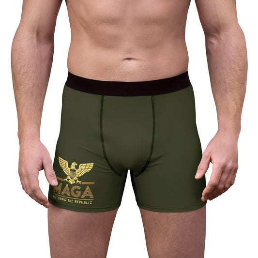 "MAGA - Restoring the Republic", Men's Boxer Briefs (Dark Olive Green)