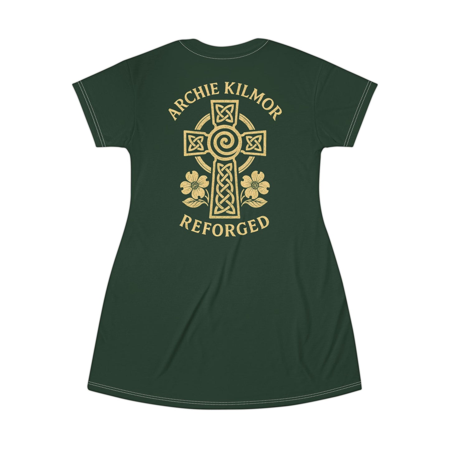 "Archie Kilmor Cross - Reforged" #01, Wearable Fine Art T-Shirt Dress (Monsoon Green)