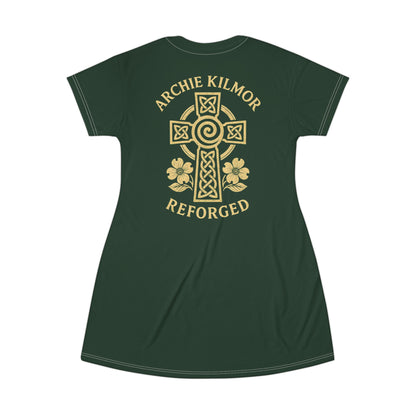 "Archie Kilmor Cross - Reforged" #01, Wearable Fine Art T-Shirt Dress (Monsoon Green)