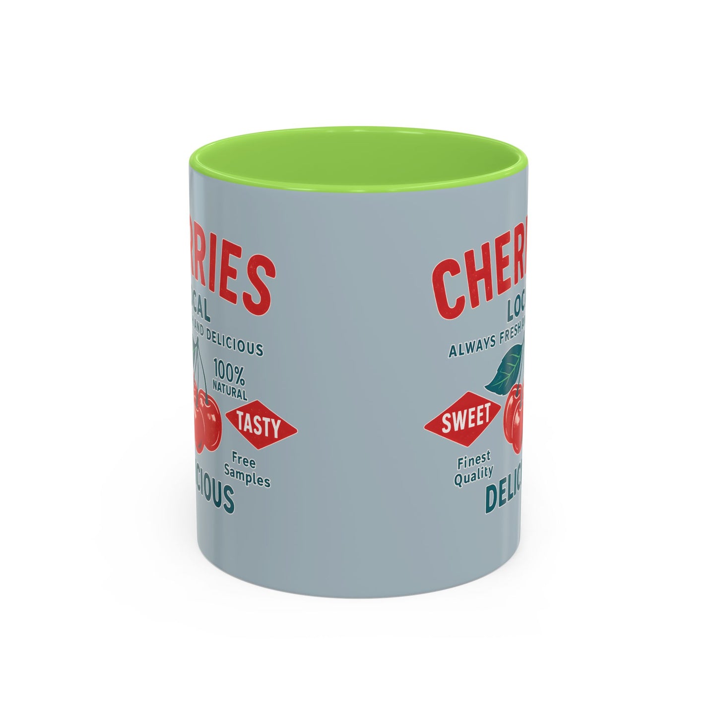 "Delicious Cherries", Colorful Mugs (11oz, 15oz) (Washed Silver-Blue)
