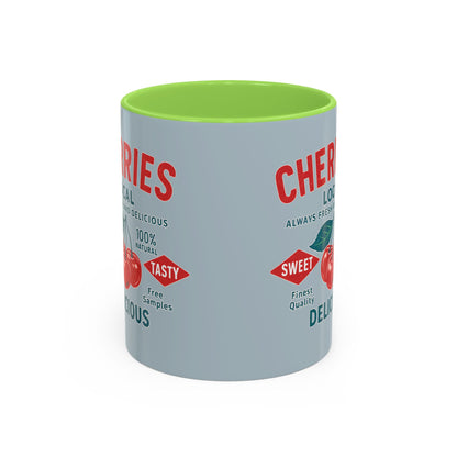 "Delicious Cherries", Colorful Mugs (11oz, 15oz) (Washed Silver-Blue)
