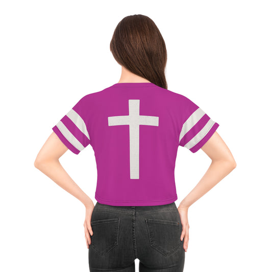 "Faith Overcomes Fear", Crop Tee (Prairie Foxglove Pink)