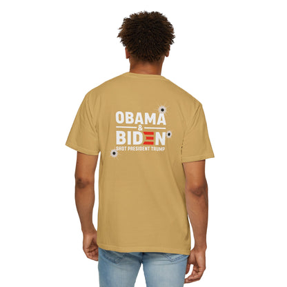 "Obama & Biden Shot President Trump", Unisex Black T-shirt
