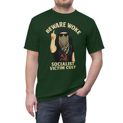 "Beware Woke - Voltaire", Wearable Art Unisex T-shirt (Mireleaf Green)