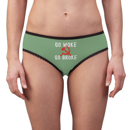 "Go Woke Go Broke (Communist)", Women's Briefs (Zephyr Green)