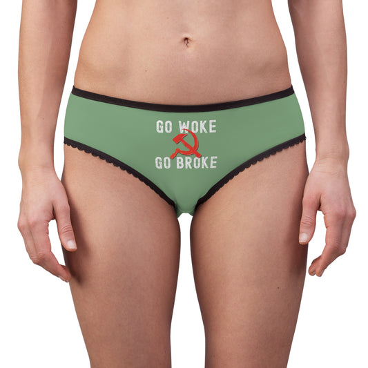 "Go Woke Go Broke (Communist)", Women's Briefs (Zephyr Green)