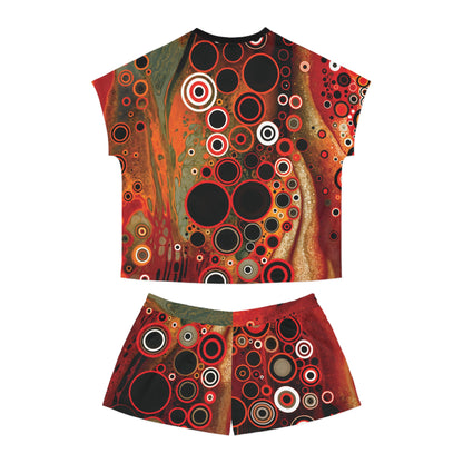 "Abstract #08", Women's Short Pajama Set (White or Black Collar)