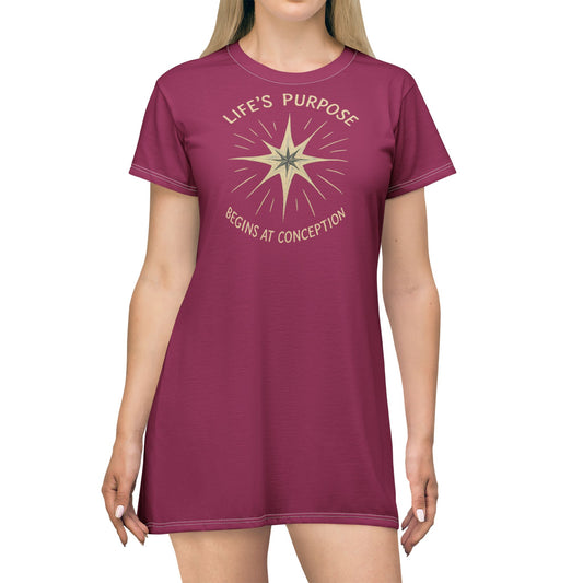 "Life's Purpose Begins at Conception #02", T-Shirt Dress (Jazzberry Jam Pink)
