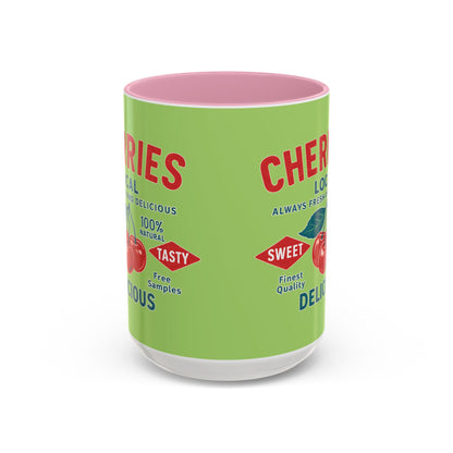 "Delicious Cherries", Colorful Mugs (11oz, 15oz) (Orchard Lime)