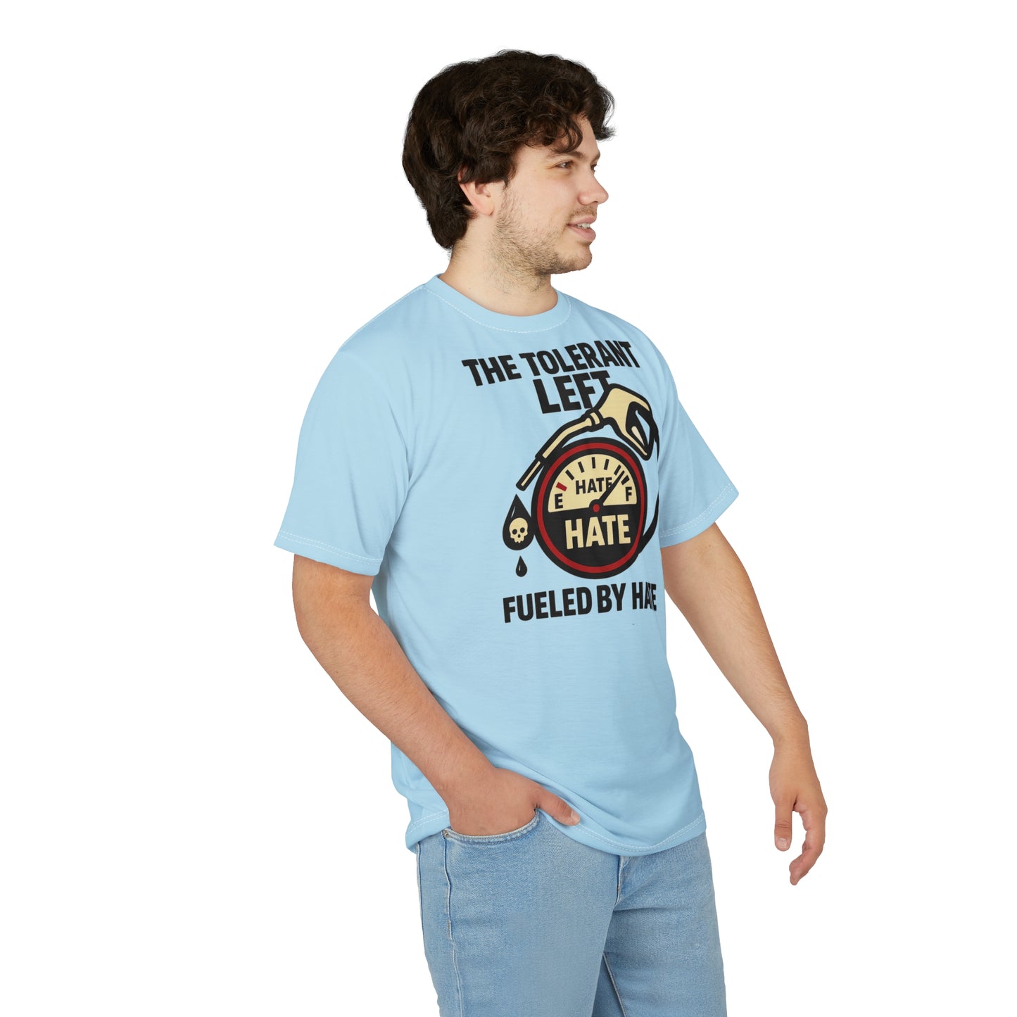 "The Tolerant Left", Unisex T-shirt (Pale Sky)