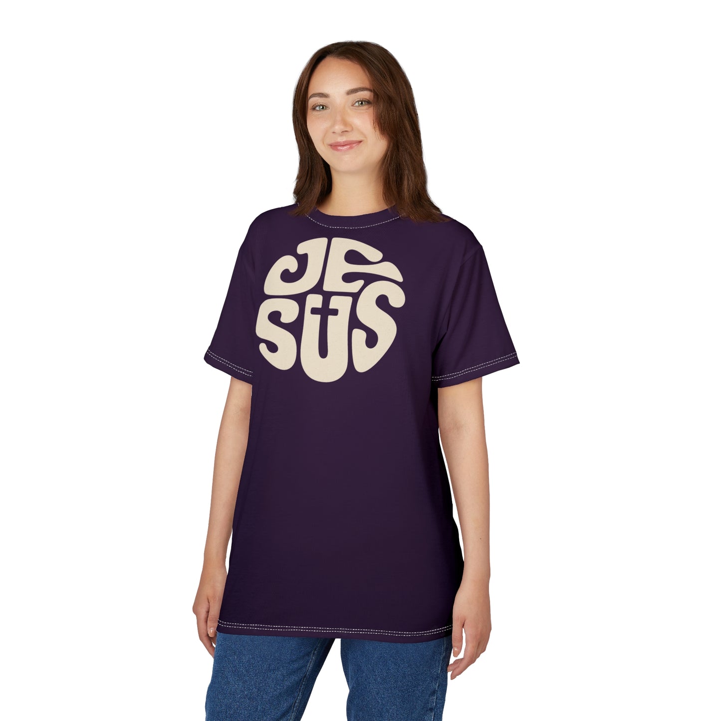 "Retro Jesus", Unisex T-shirt (Midnight Plum)