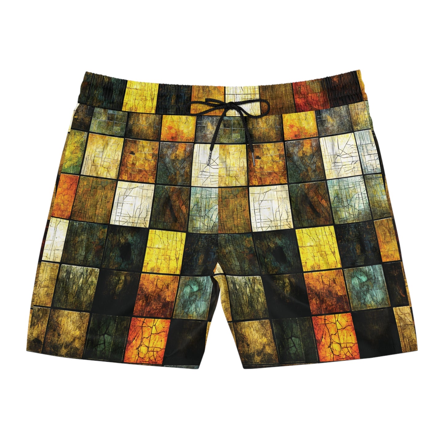 "Wood Block Pattern" #01, Men's Mid-Length Swim Shorts