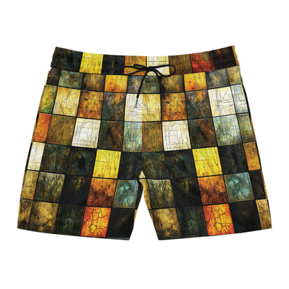 "Wood Block Pattern" #01, Men's Mid-Length Swim Shorts
