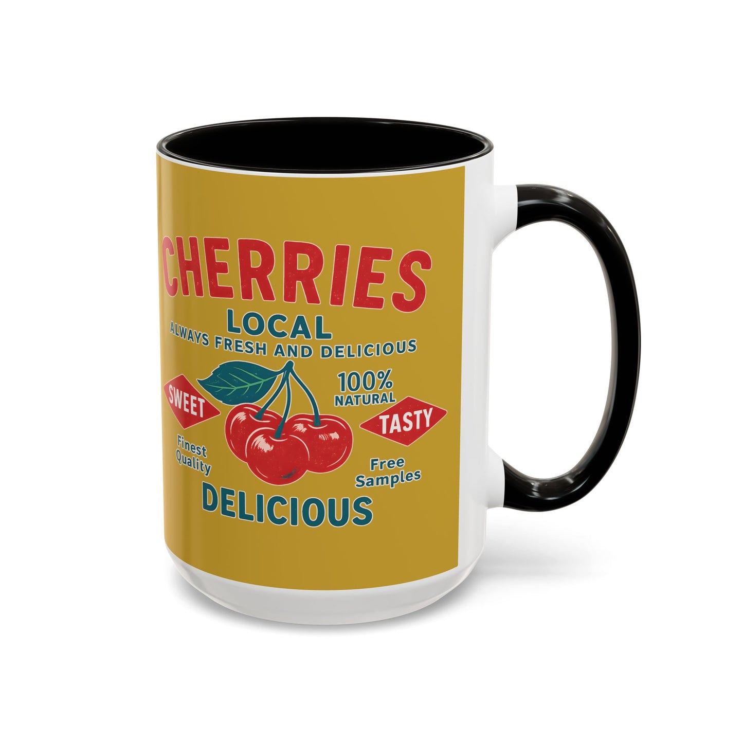 "Delicious Cherries", Colorful Mugs (11oz, 15oz) (Forgelight Gold)