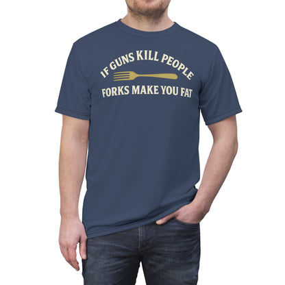 ''Forks Make You Fat", Unisex T-shirt (Union Army Blue)