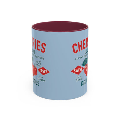 "Delicious Cherries", Colorful Mugs (11oz, 15oz) (Retro Sky)