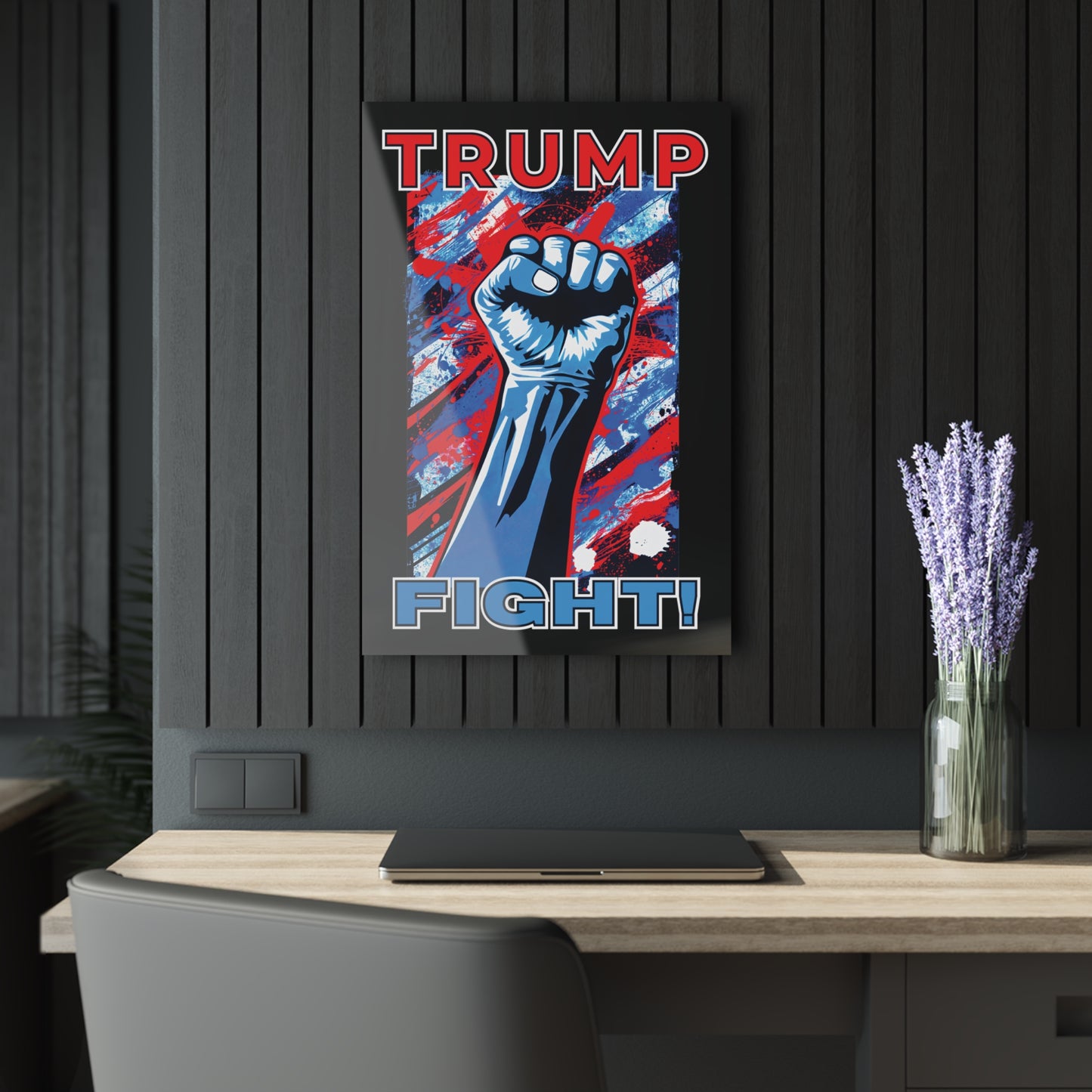 "TRUMP FIGHT!", Acrylic Wall Prints (French Cleat Hanging) (Void Black)