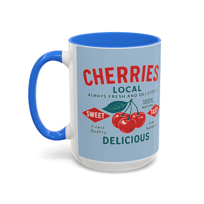 "Delicious Cherries", Colorful Mugs (11oz, 15oz) (Retro Sky)